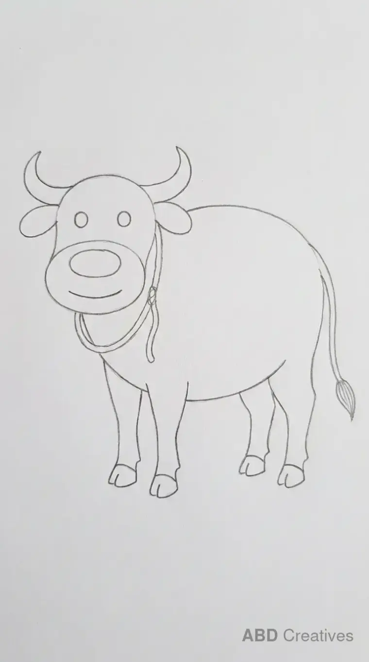 Pencil Drawing of Standing Buffalo Side View