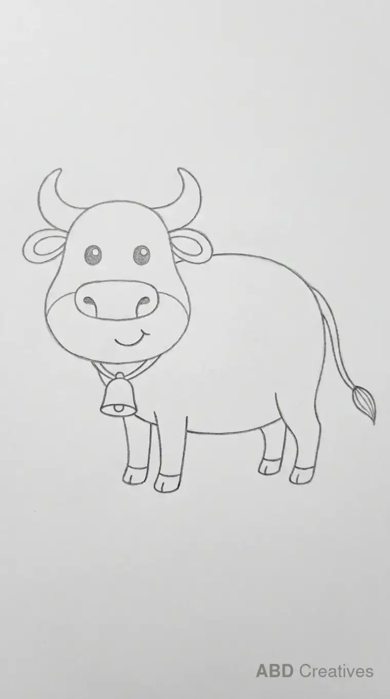 Pencil Drawing of Standing Buffalo Front View