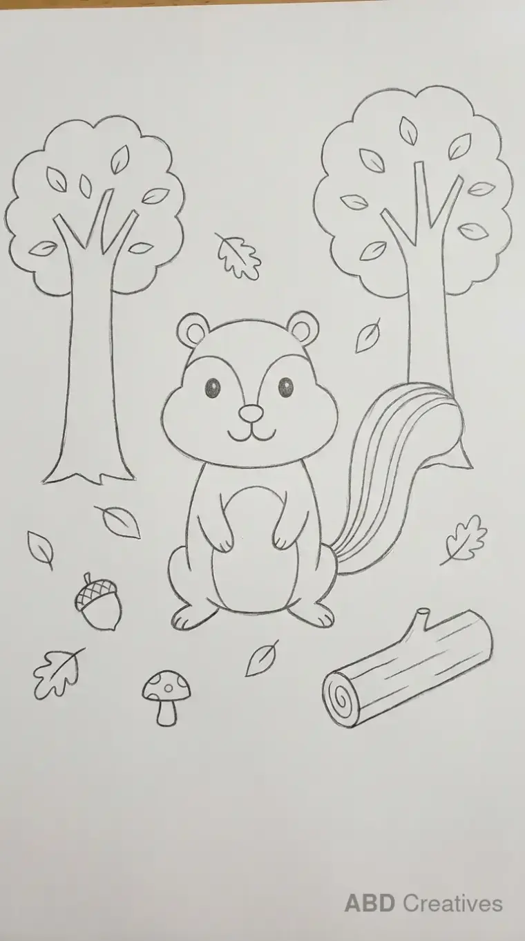 Pencil Drawing of a Standing Chipmunk