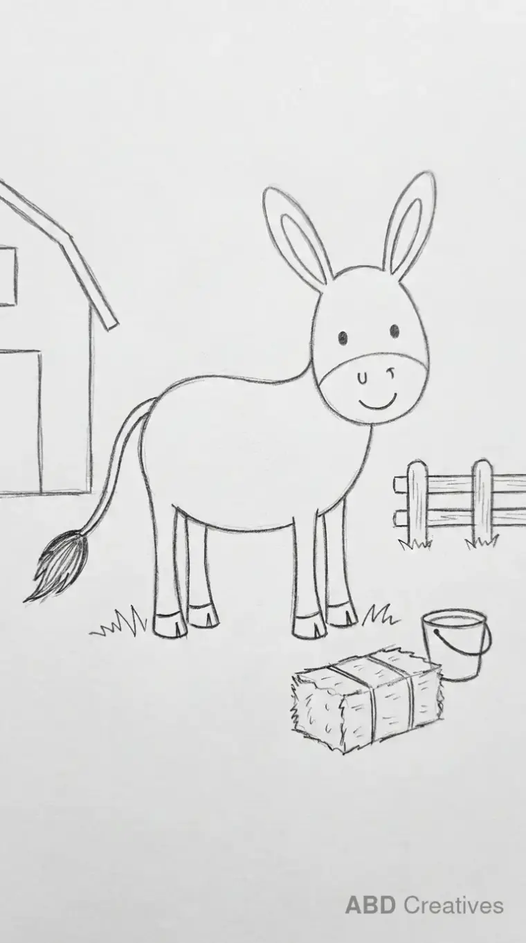 Simple Pencil Drawing of Standing Donkey
