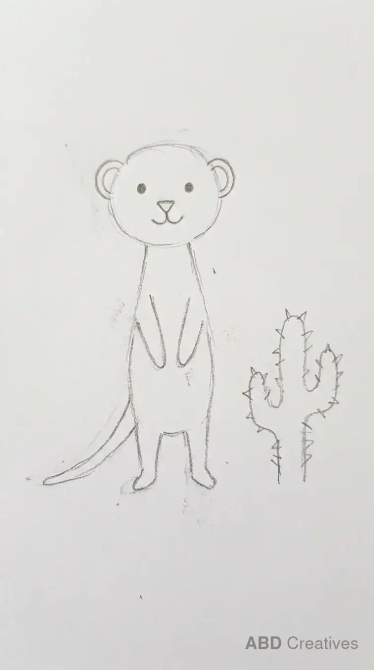 Pencil Drawing of Standing Meerkat