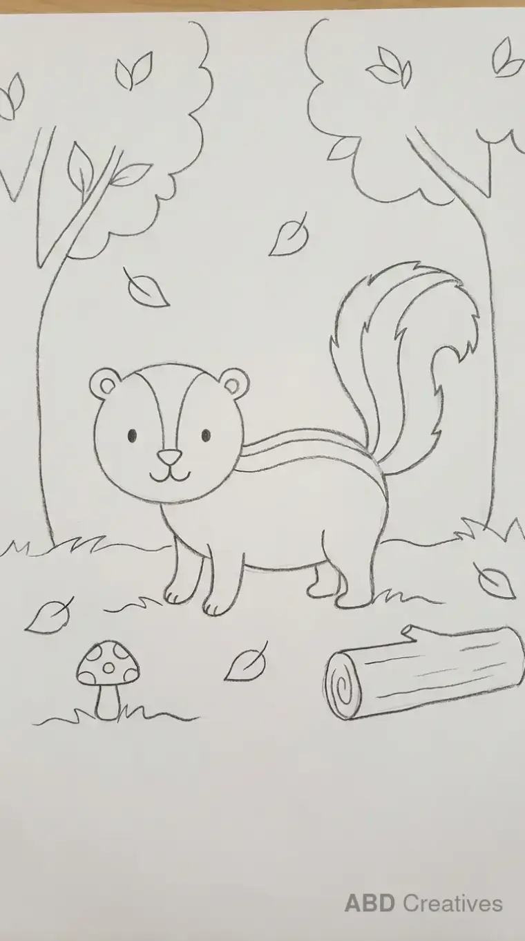Pencil Drawing of Standing Skunk
