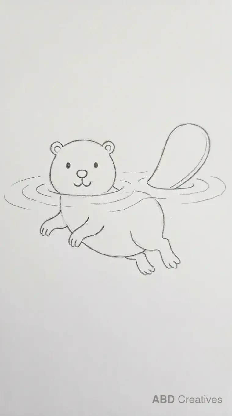 Swimming Beaver Pencil Drawing
