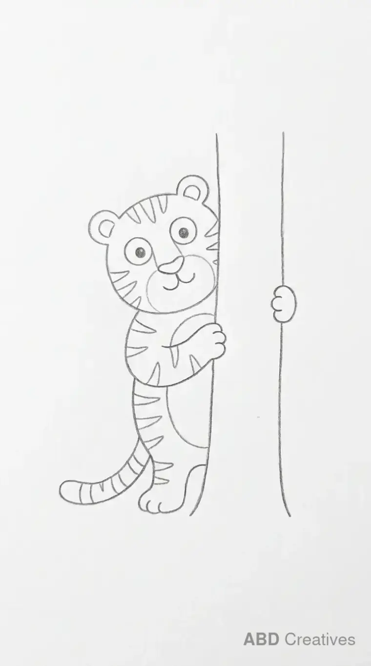 Tiger Peeking From Behind a Tree