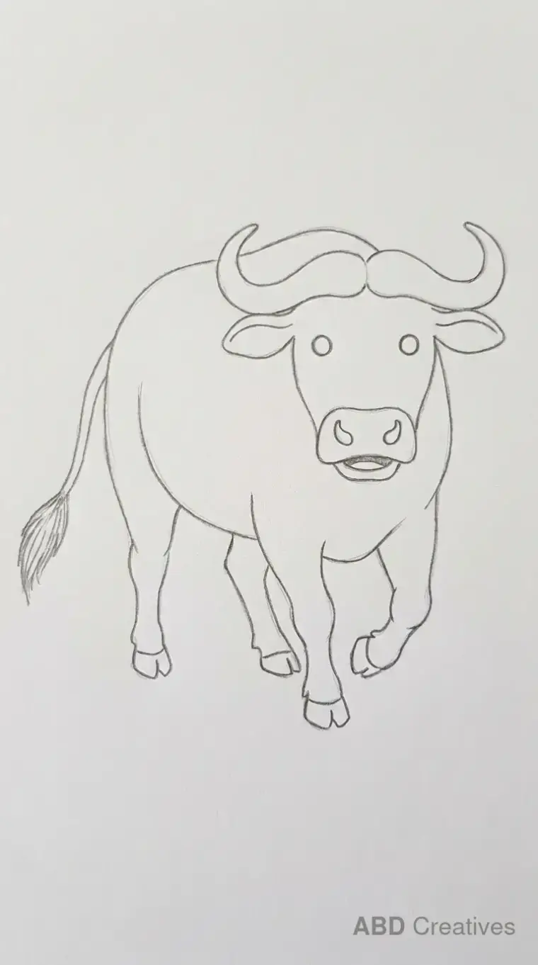 Pencil Drawing of Walking Buffalo