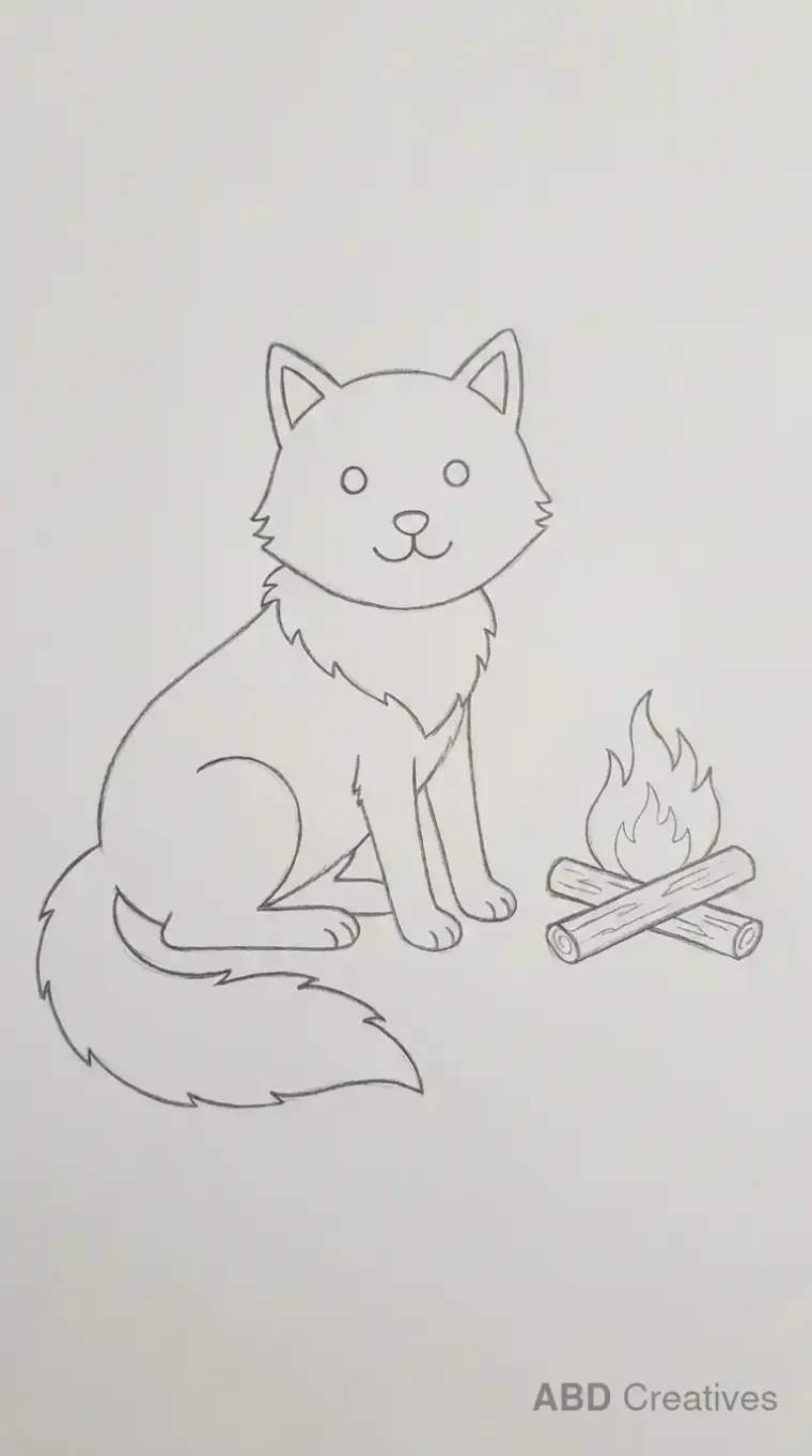 Wolf Sitting by a Campfire