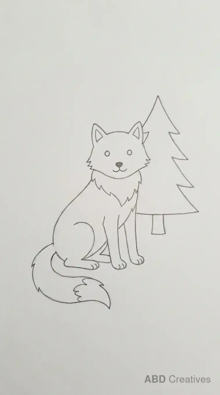 Wolf Sitting by a Pine Tree