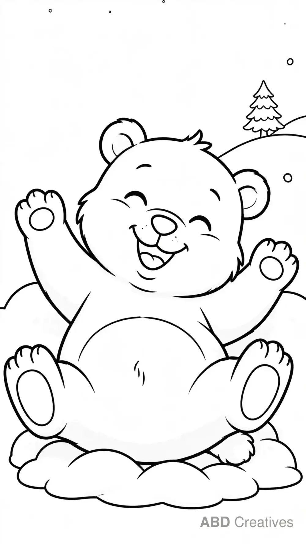 Polar Bear Cub Playing in the Snow Coloring Page