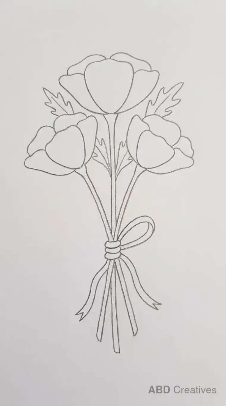 Poppy Bouquet Tied with Ribbon