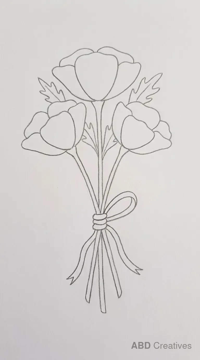 Poppy Bouquet Tied with Ribbon