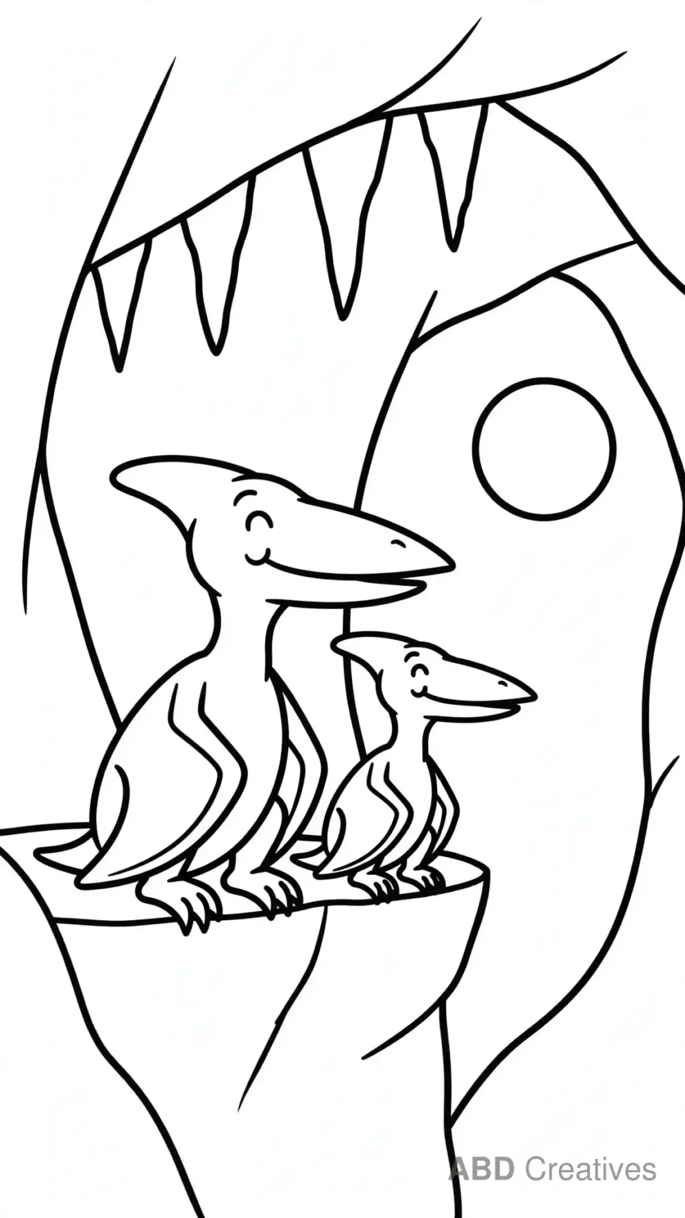 Pterodactyl Family in a Cave Coloring Page