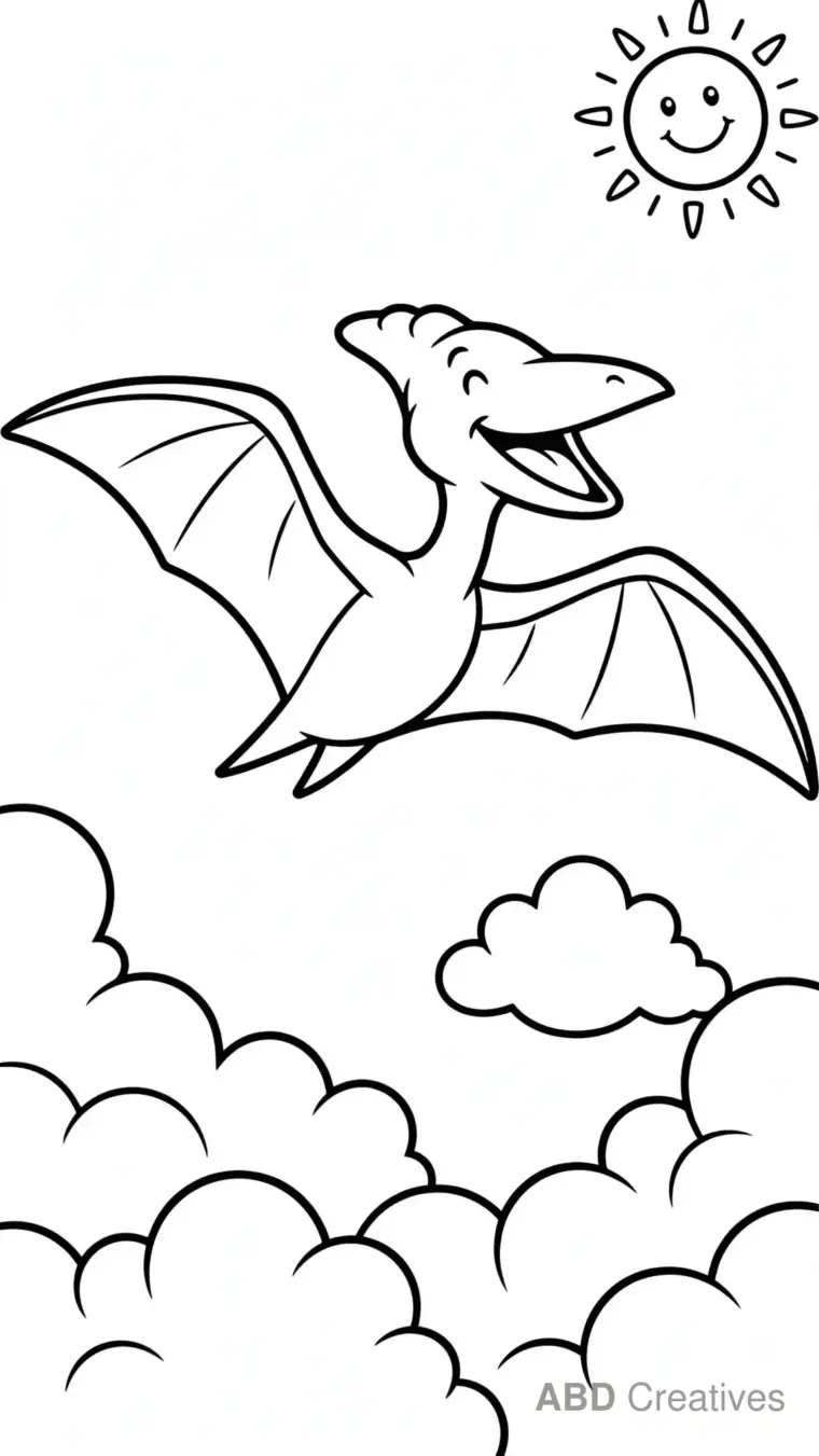 Pterodactyl Flying over Clouds Coloring Page