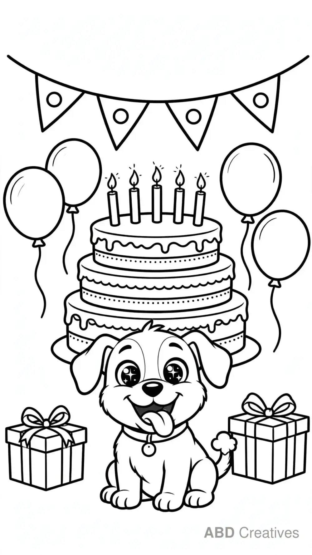 Puppy with a Birthday Cake Coloring Page