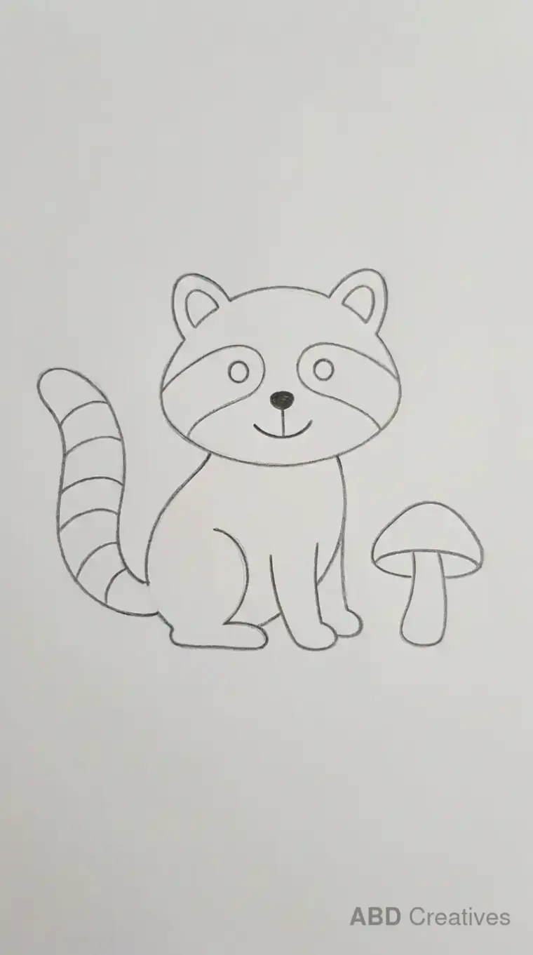 Raccoon Sitting Beside Mushroom Drawing