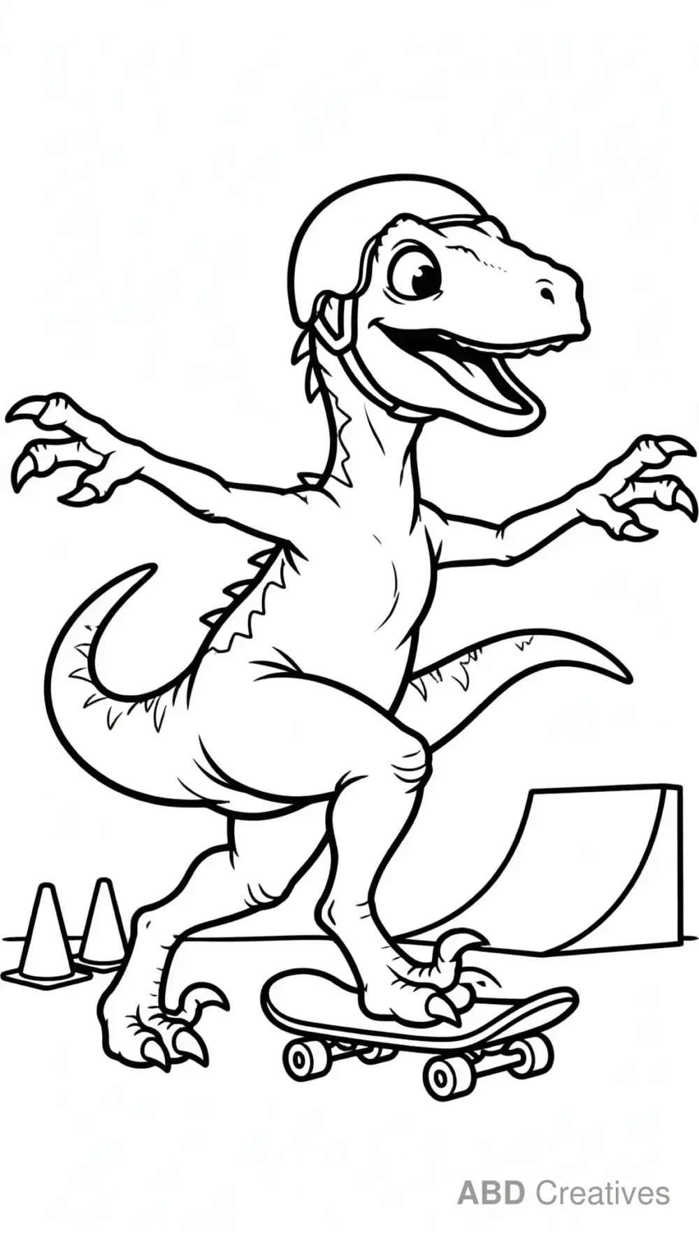 Raptor Riding a Skateboard Coloring Page