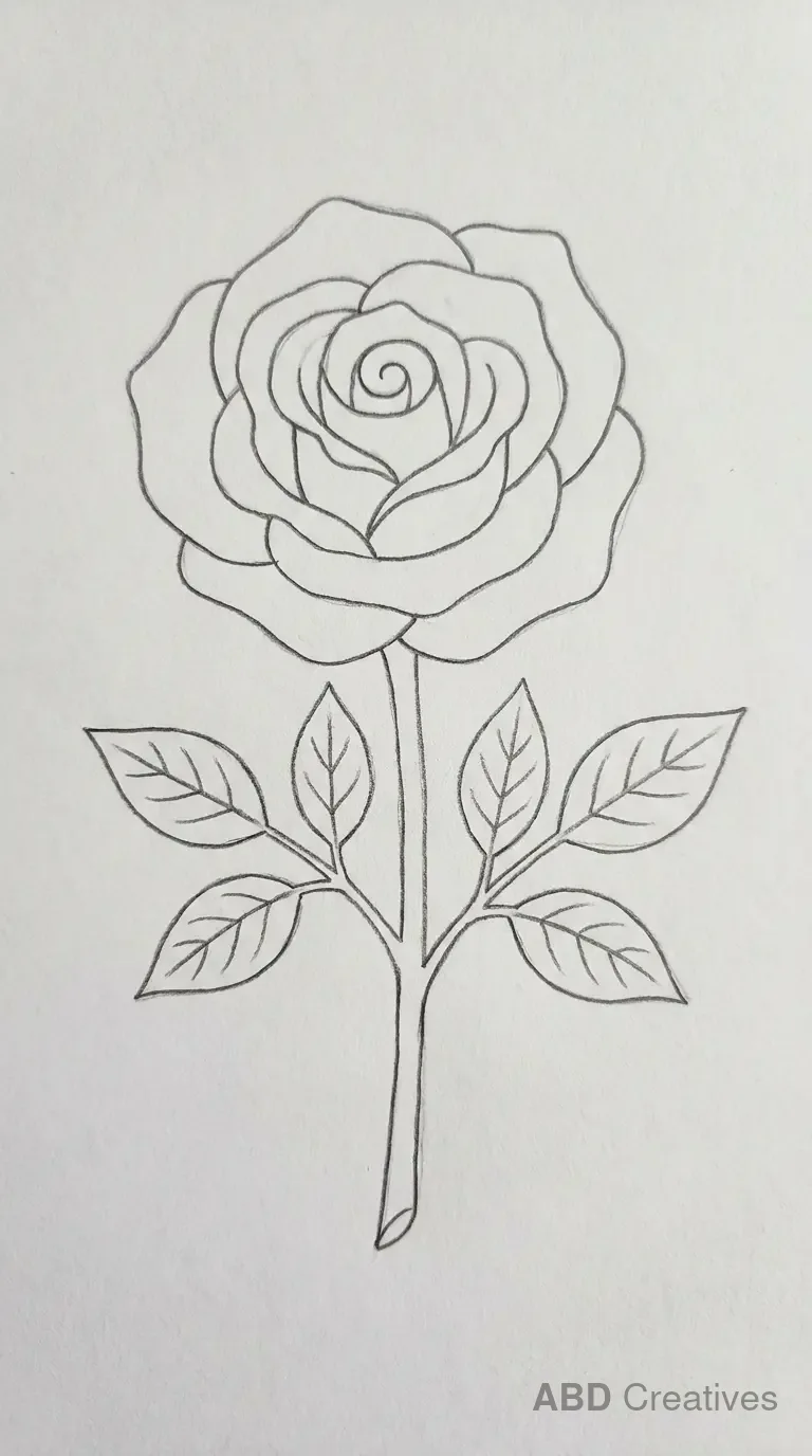Rose with a Leafy Stem