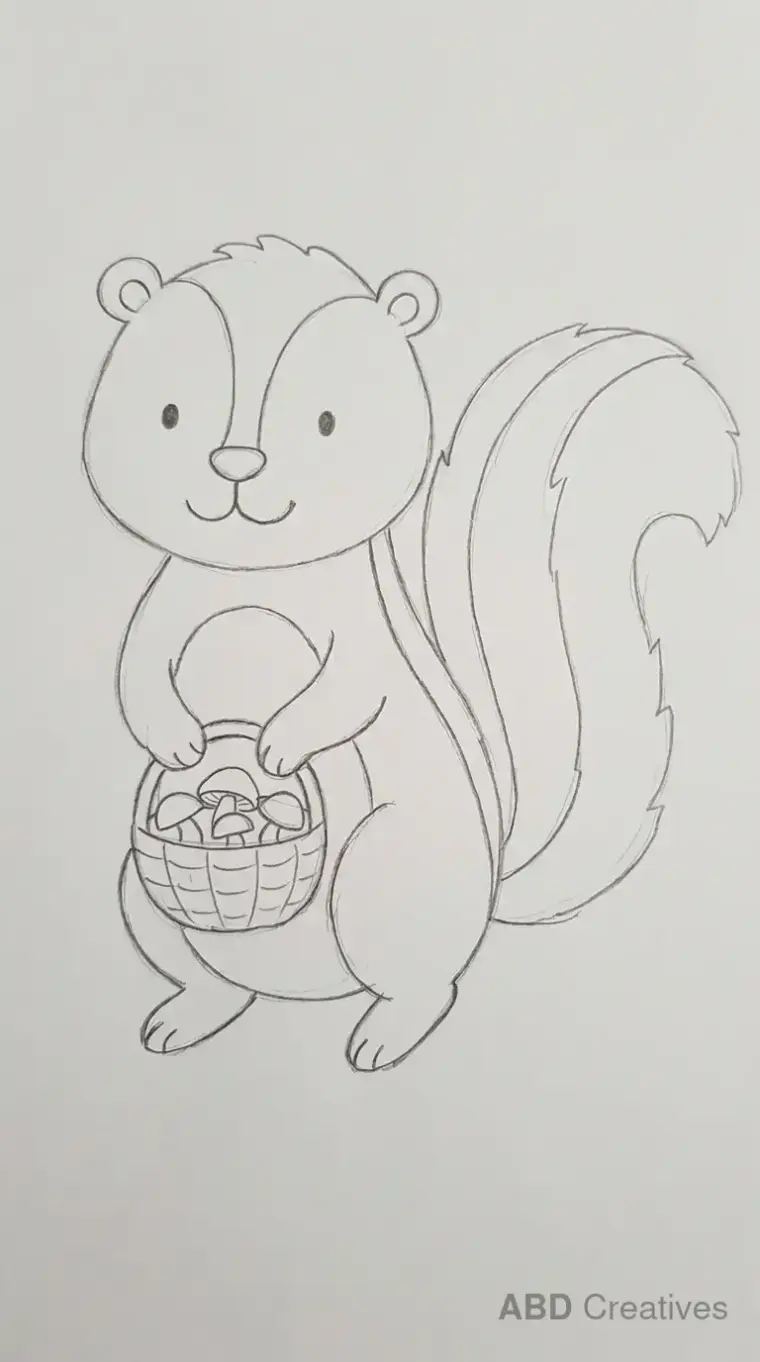 Skunk Carrying Basket of Mushrooms