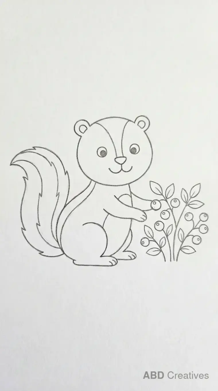 Skunk Sitting Beside Berry Bush