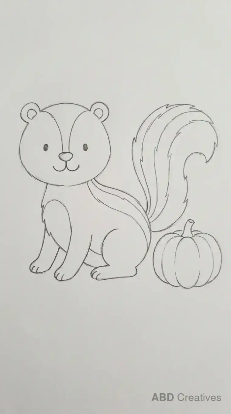 Skunk Sitting Beside Small Pumpkin