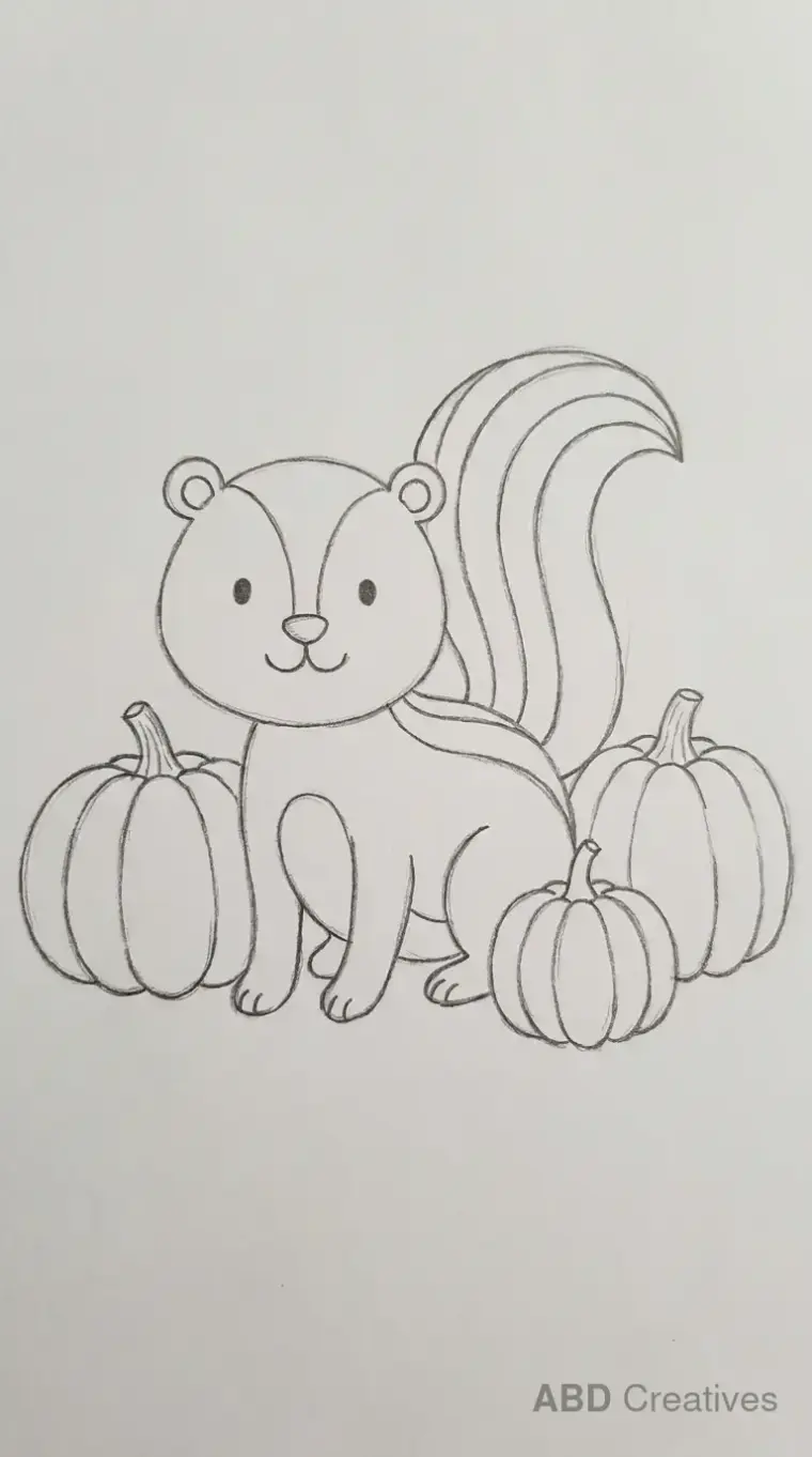 Skunk Sitting in Pumpkin Patch