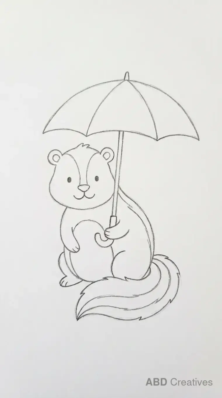 Skunk Sitting Under Open Umbrella
