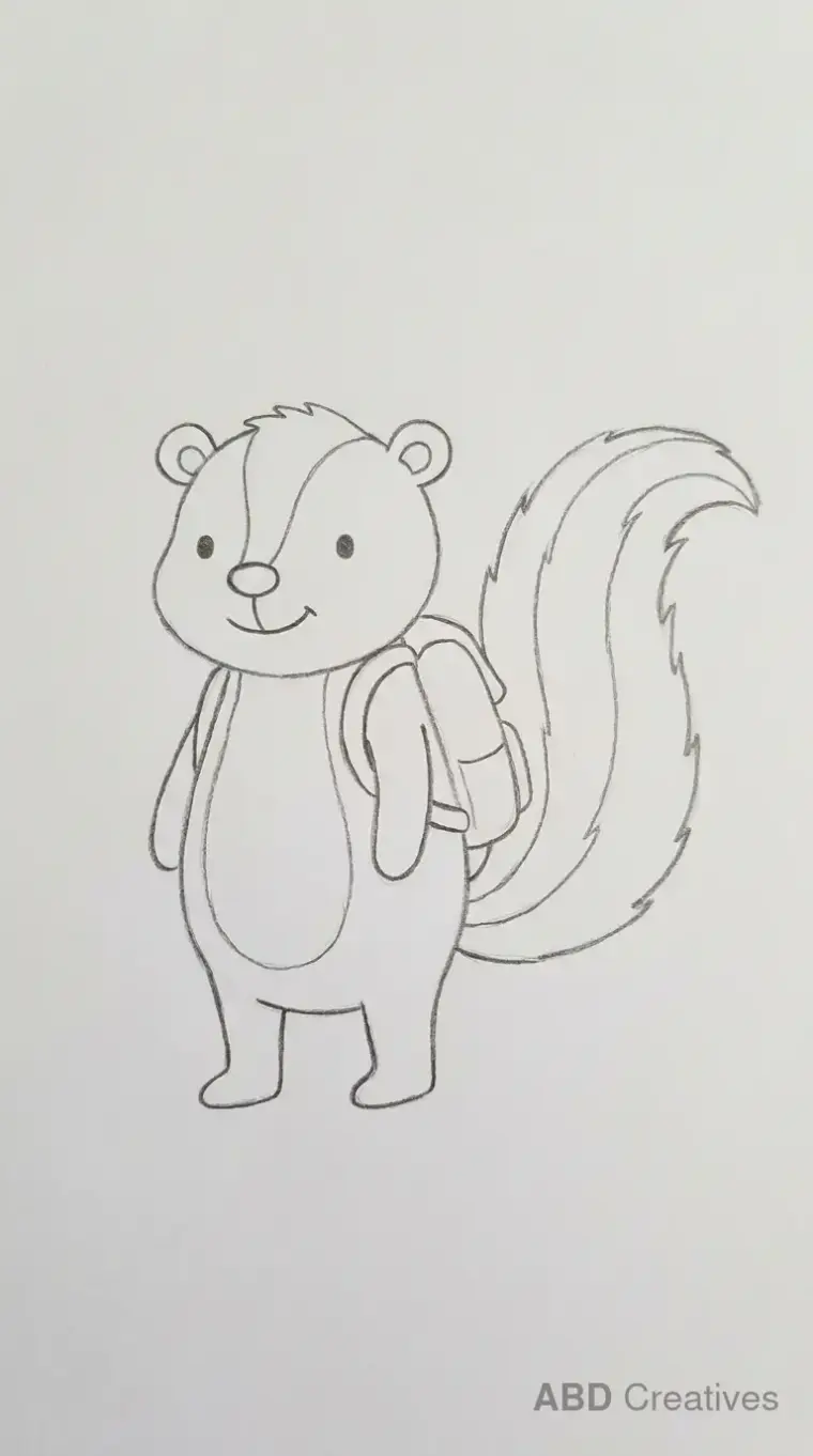 Pencil Drawing of Skunk with Backpack