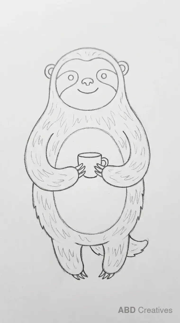 Sloth Hanging and Holding a Cup
