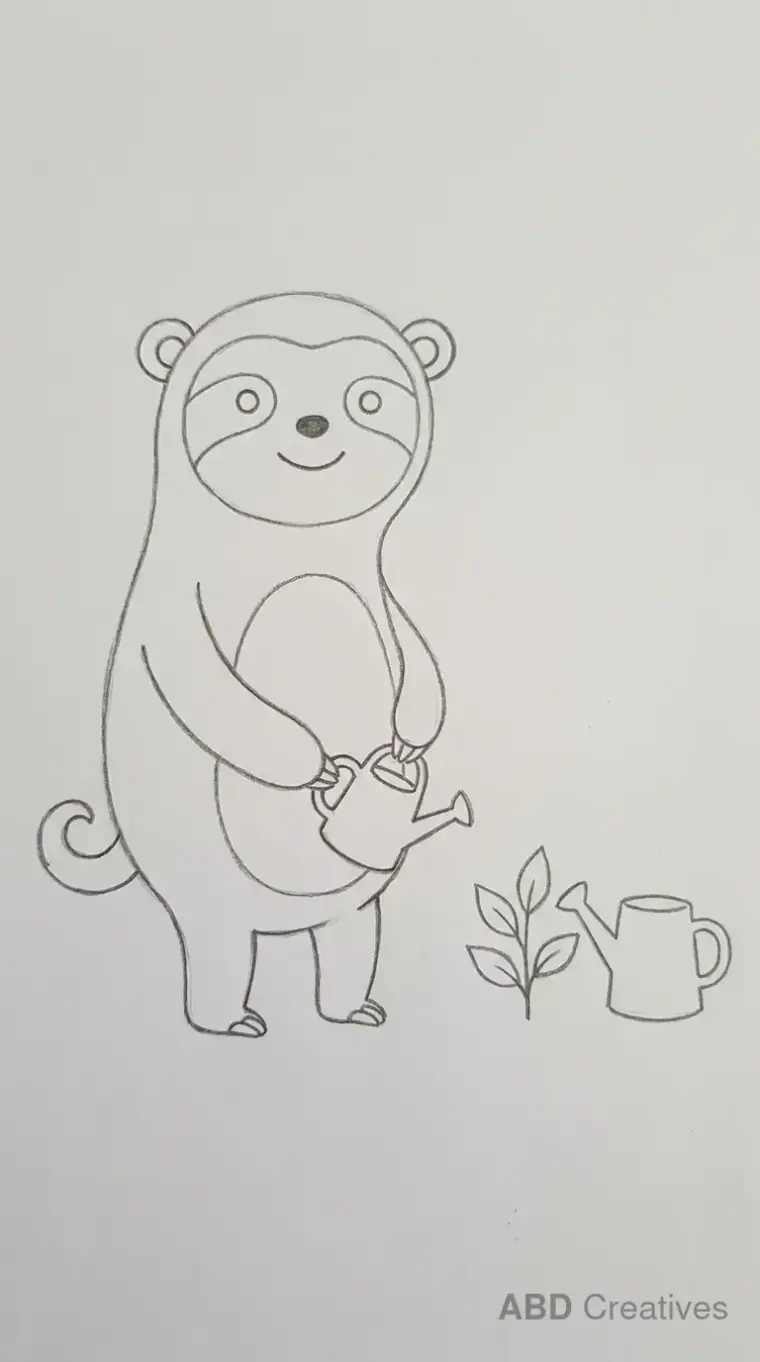 Sloth Standing With a Watering Can