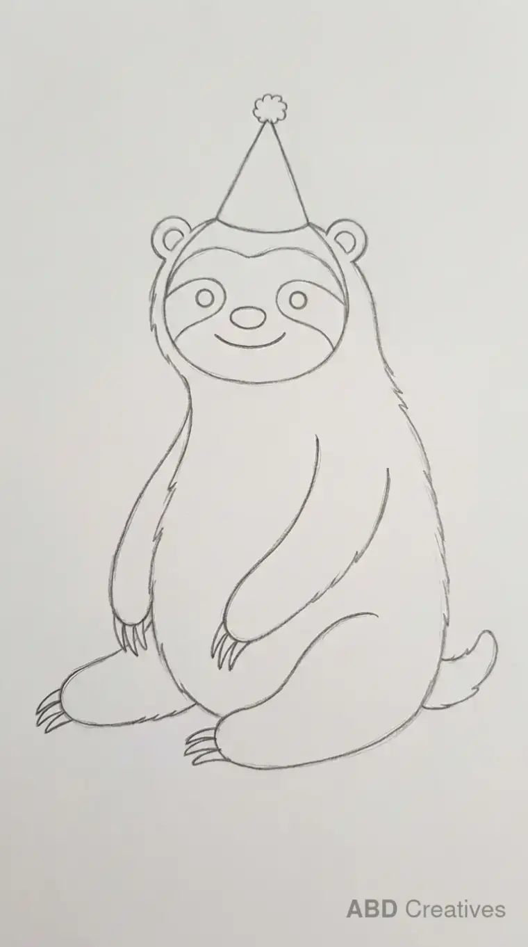Sloth Sitting and Wearing a Party Hat