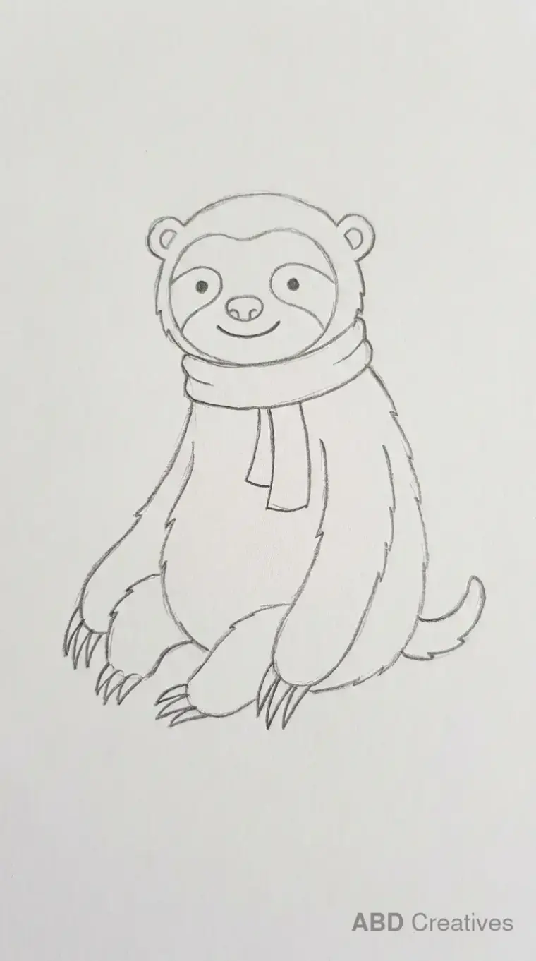 Sloth Standing and Wearing a Scarf
