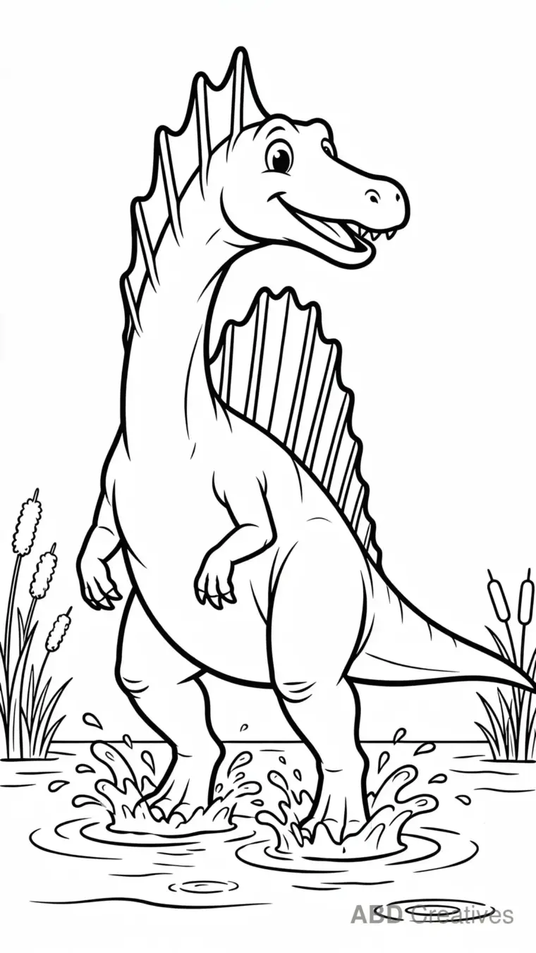 Spinosaurus Splashing in Water Coloring Page