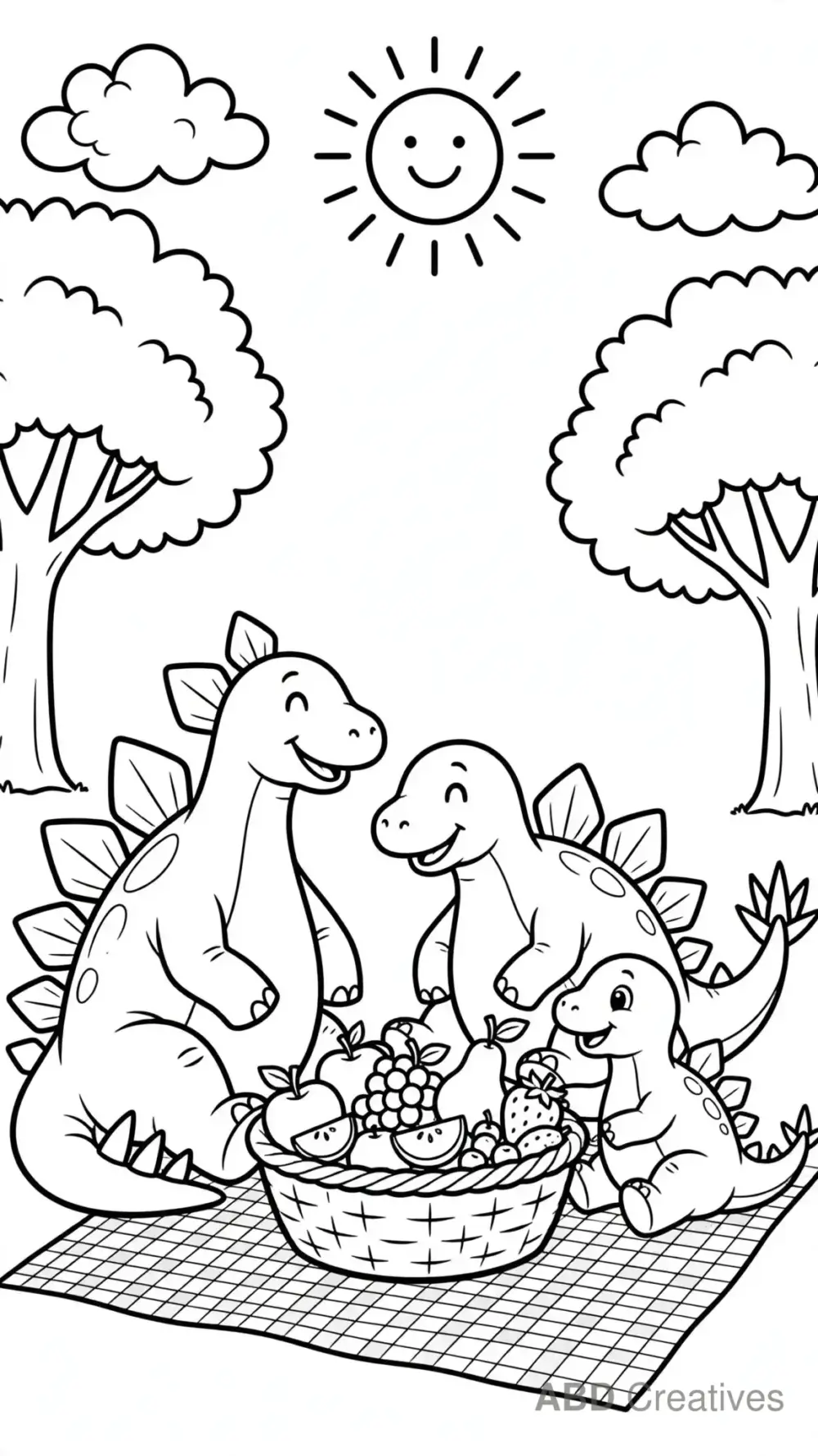 Stegosaurus Family Picnic Coloring Page