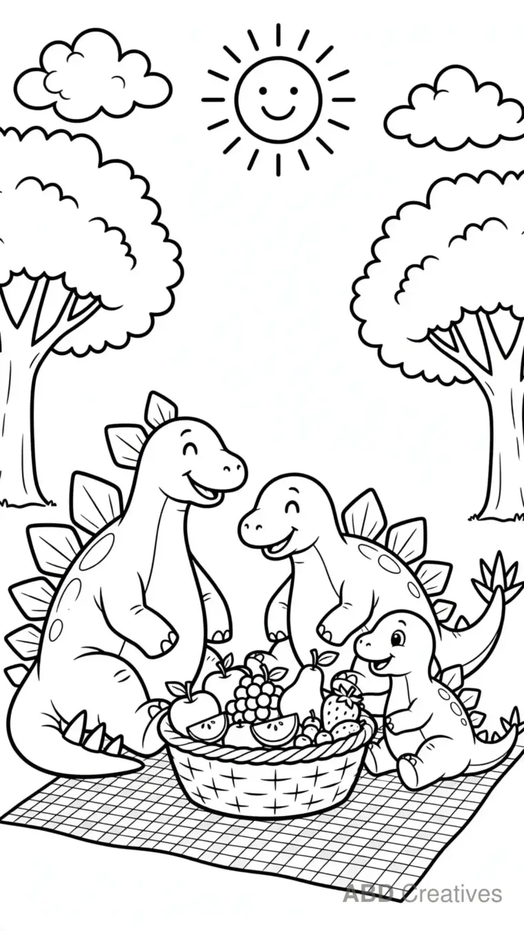 Stegosaurus Family Picnic Coloring Page