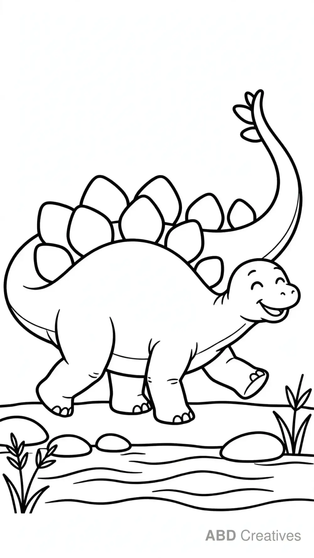 Stegosaurus Walking by a River Coloring Page