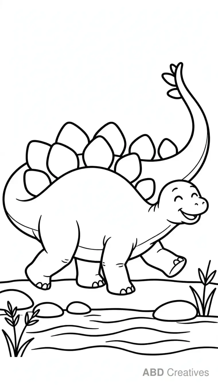 Stegosaurus Walking by a River Coloring Page