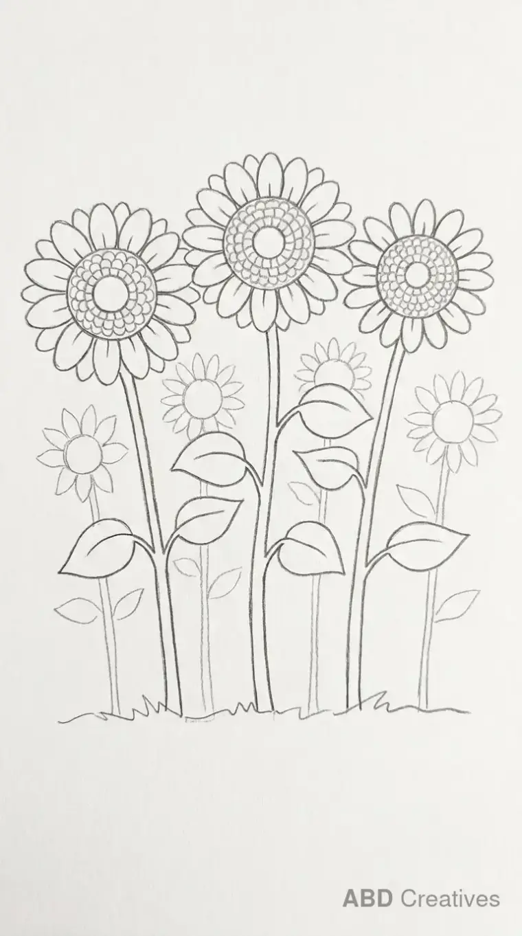 Row of Sunflowers in a Field