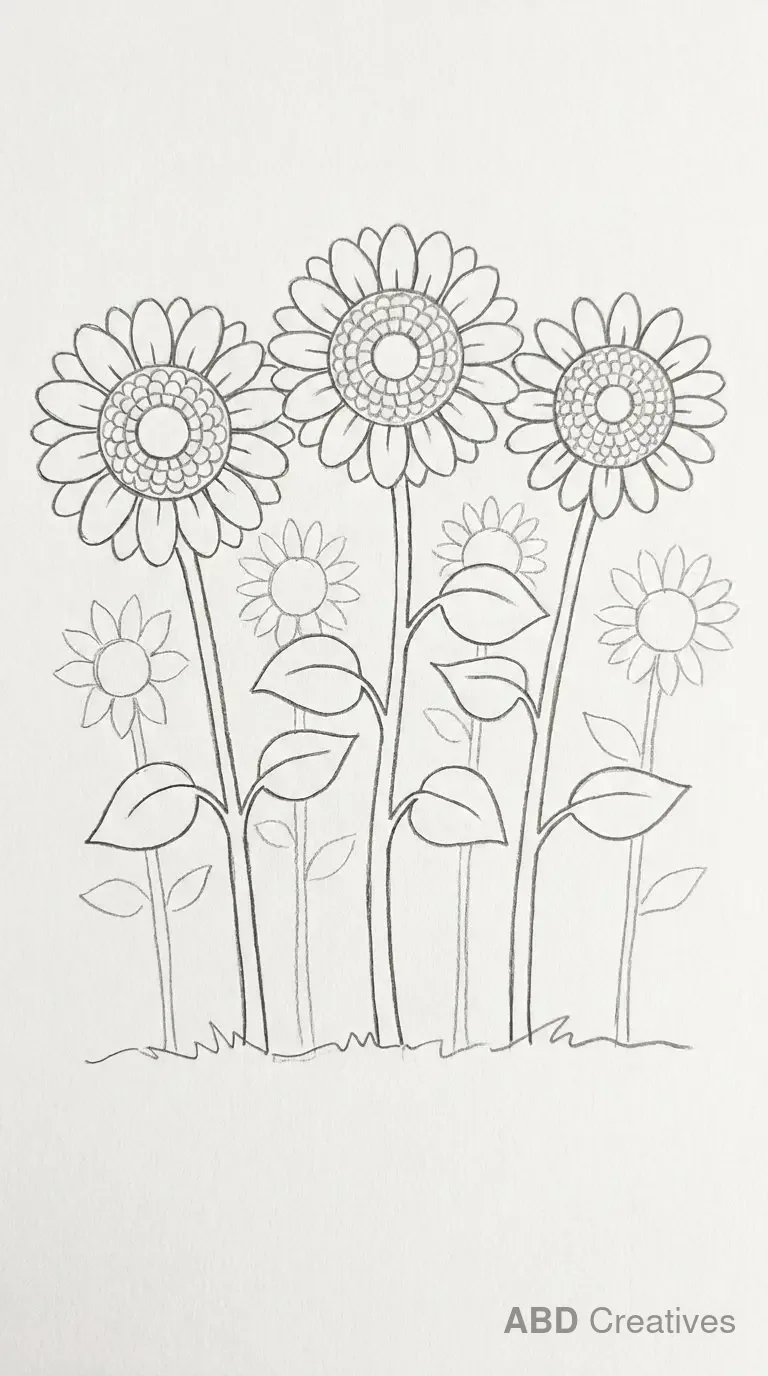 Row of Sunflowers in a Field