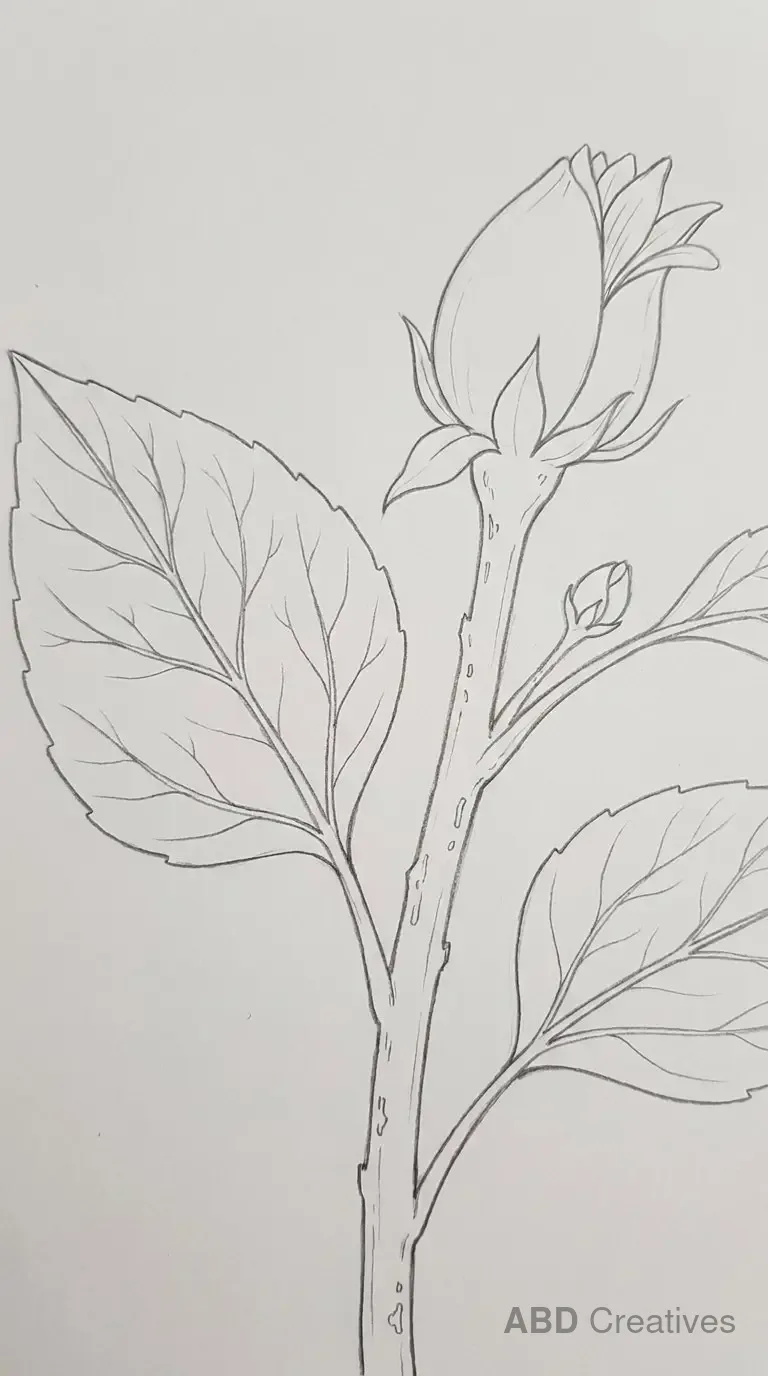 Sunflower Bud with Large Leaves