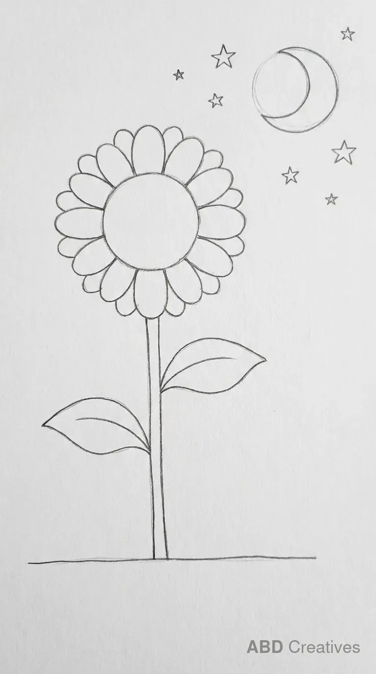 Sunflower Under the Moon and Stars