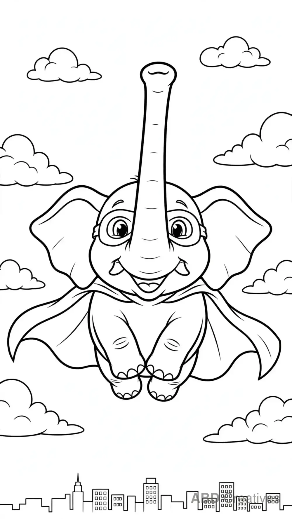 Superhero Elephant with a Cape Coloring Page
