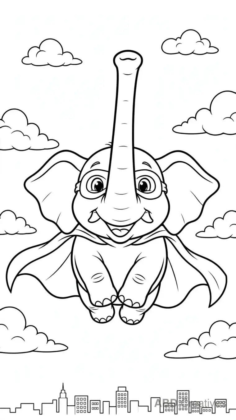 Superhero Elephant with a Cape Coloring Page