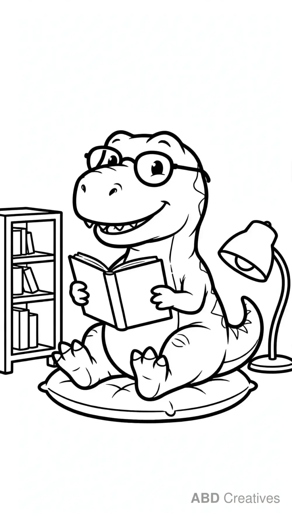T-Rex Reading a Book Coloring Page