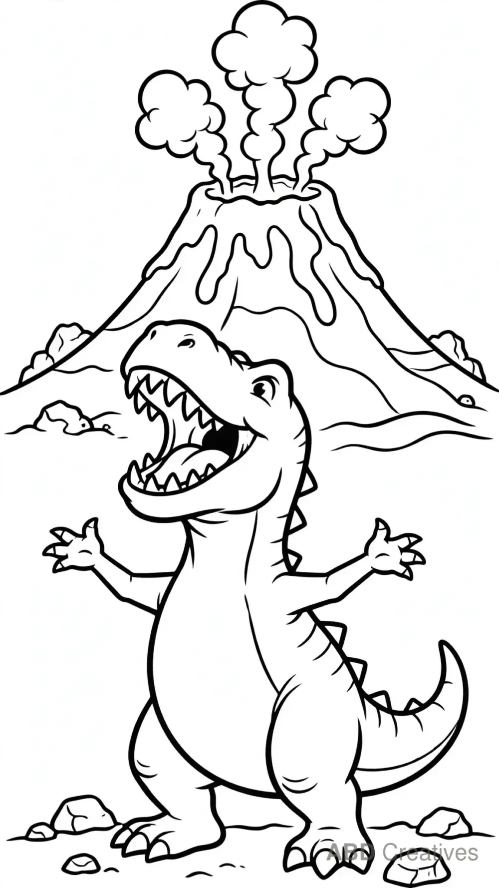 T-Rex Roaring at a Volcano Coloring Page