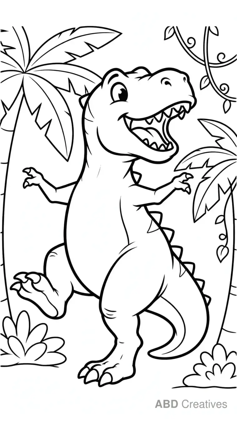 T-Rex Stomping in a Jungle Coloring Page
