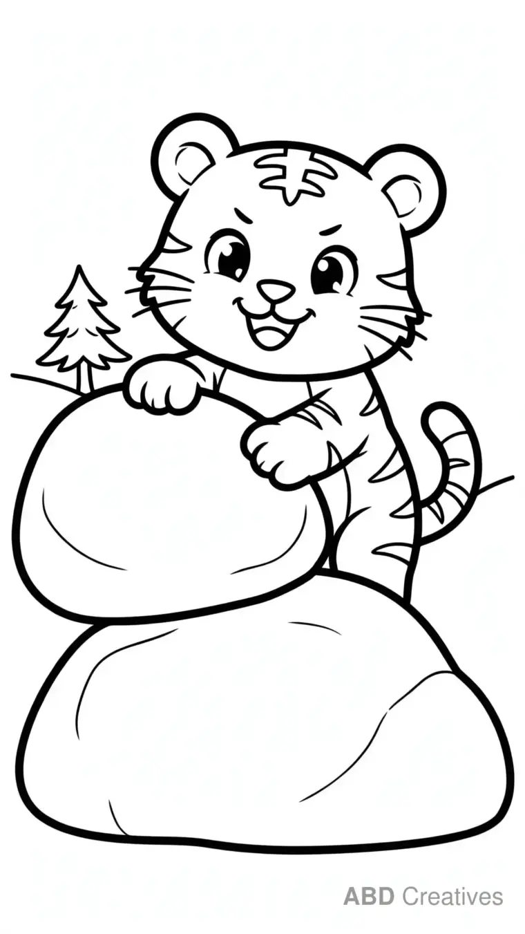 Tiger Climbing over Rocks Coloring Page