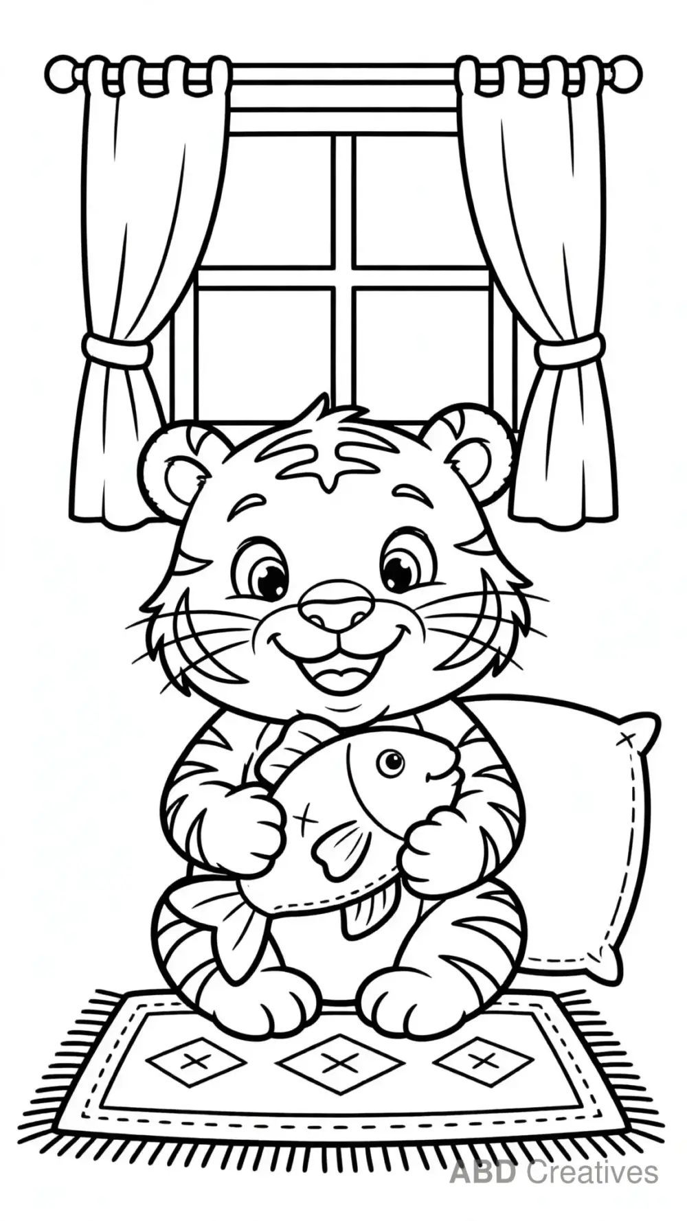 Tiger Cub with a Toy Fish Coloring Page