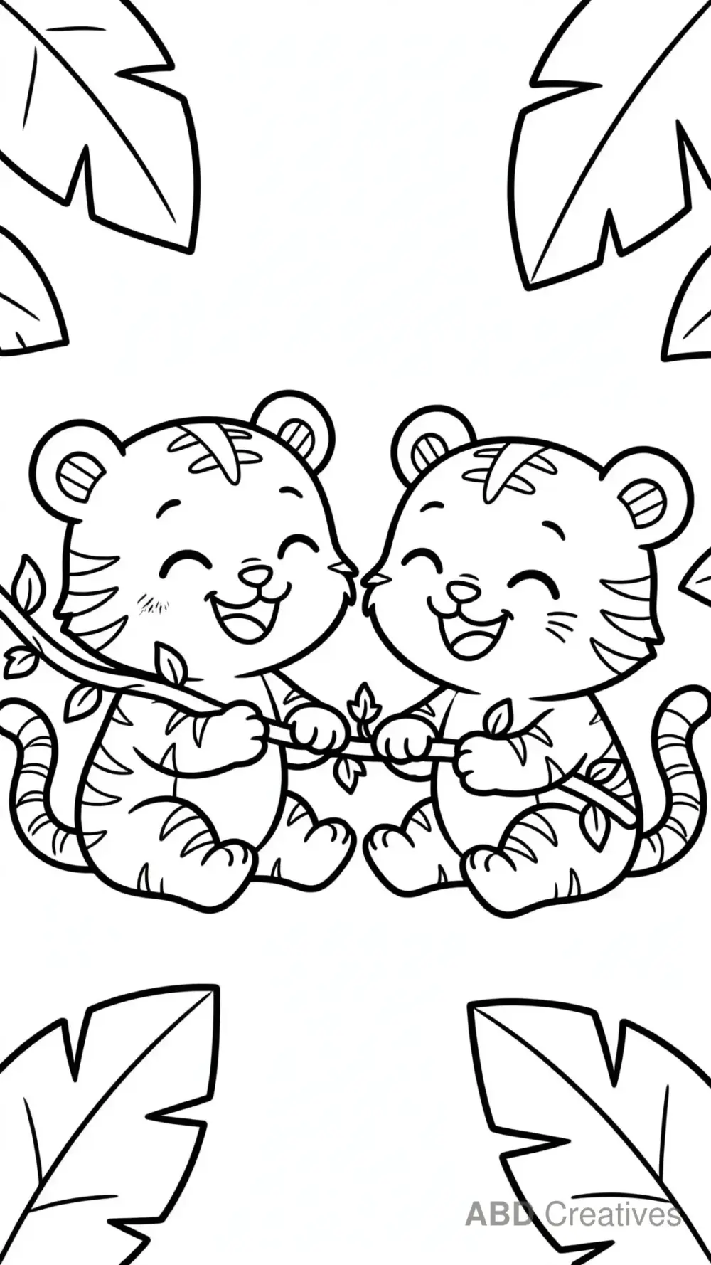 Tiger Cubs Tugging a Vine Coloring Page