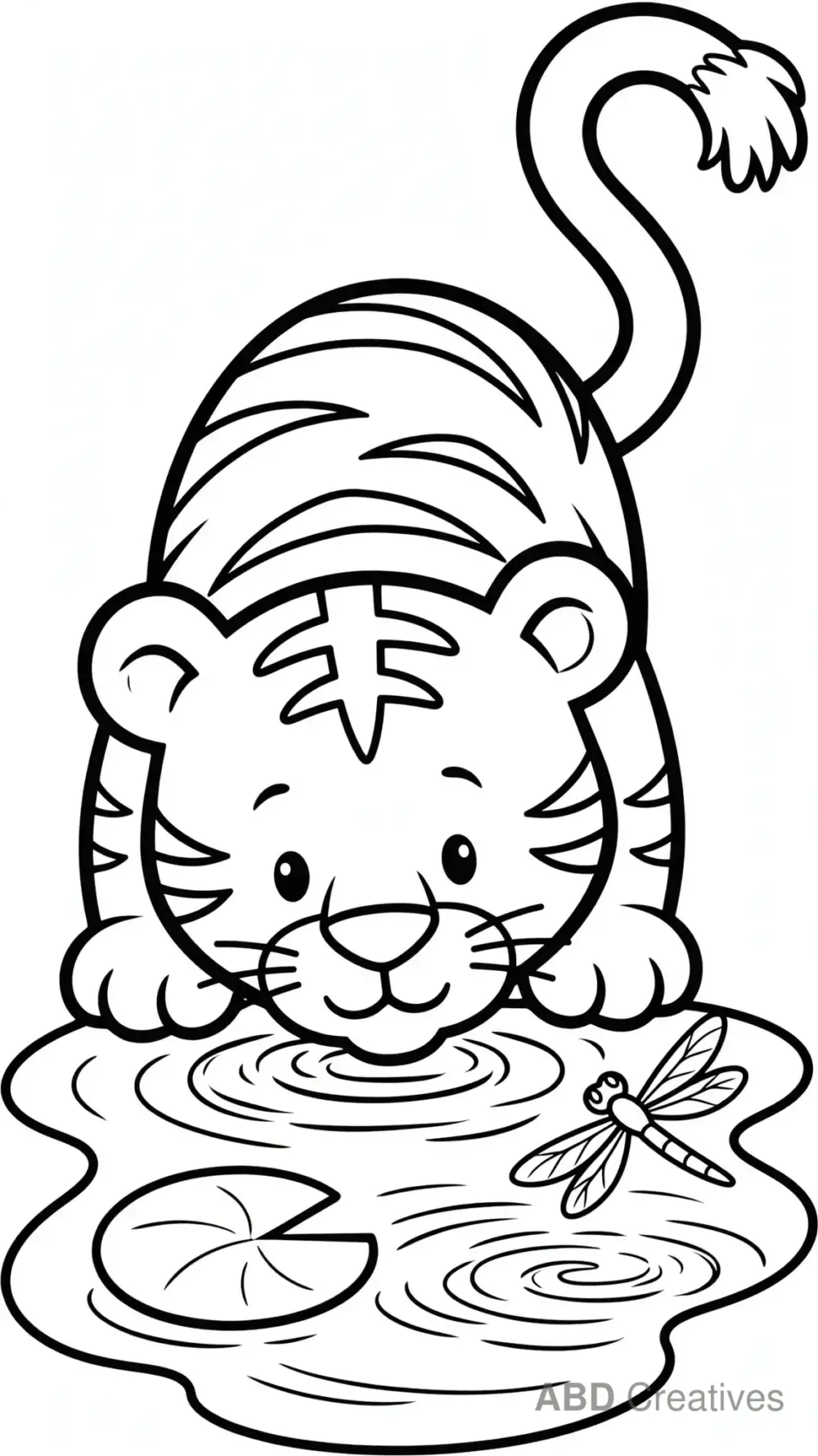 Tiger Drinking from a Pond Coloring Page