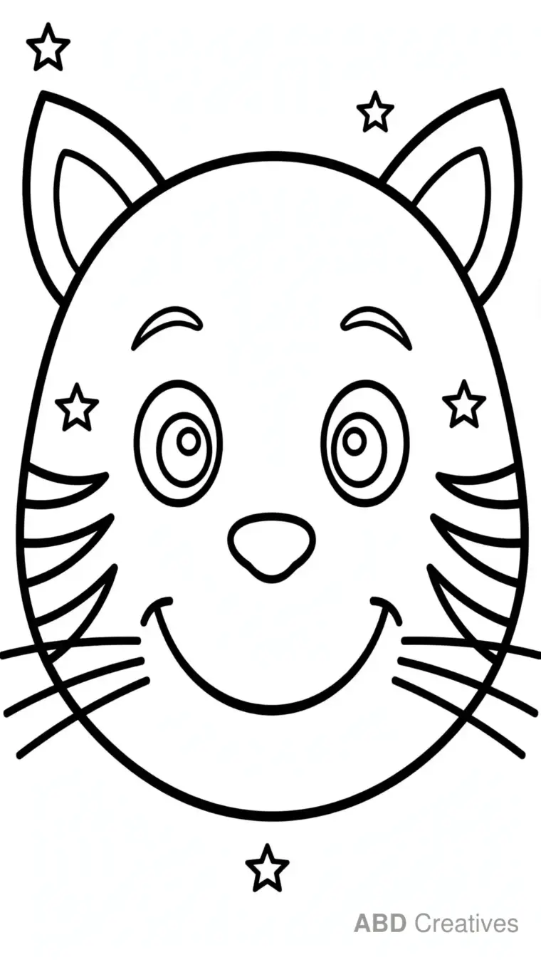 Tiger Face Close Up Smiling Coloring Page