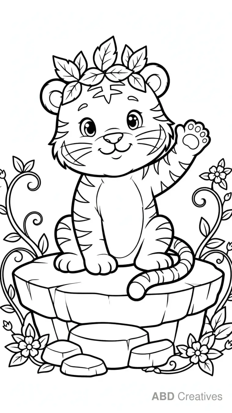 Tiger King on a Jungle Throne Coloring Page